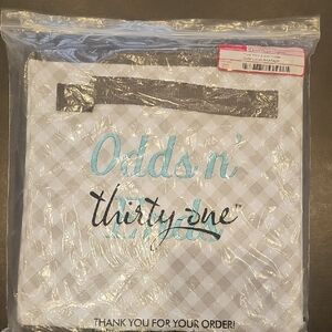 Thirty-One Checkered Tote with Blue Embroidery